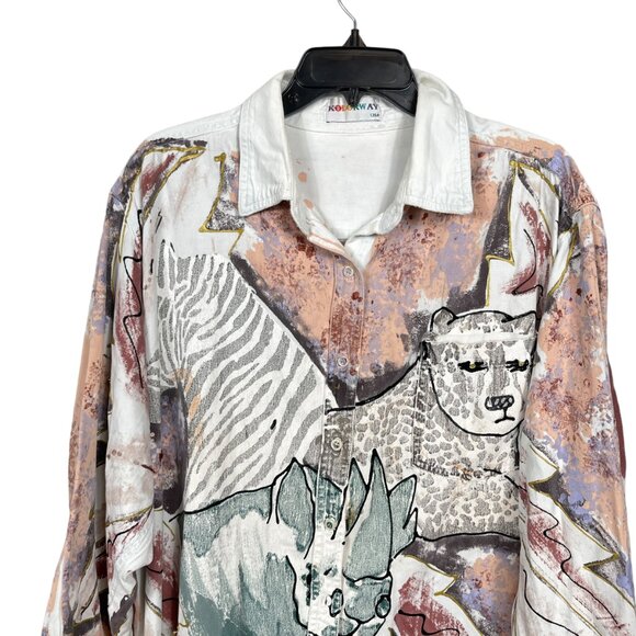 Vintage Kolorway USA Denim Button Up Shirt Womens Large Hand Painted Art to Wear - Picture 5 of 14